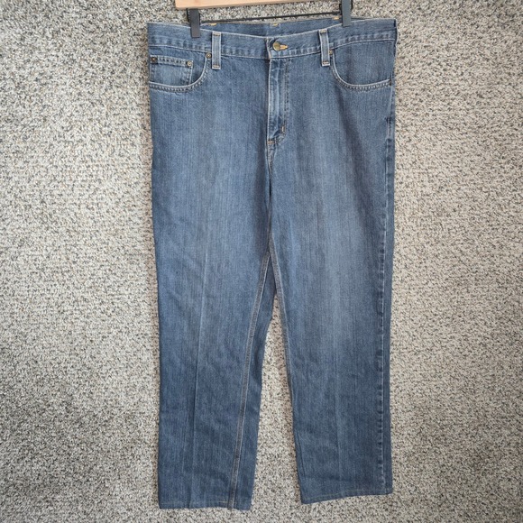 Carhartt Jeans Mens 38x32 Relaxed Fit Blue Denim Work Pants Casual Cotton - Picture 1 of 8